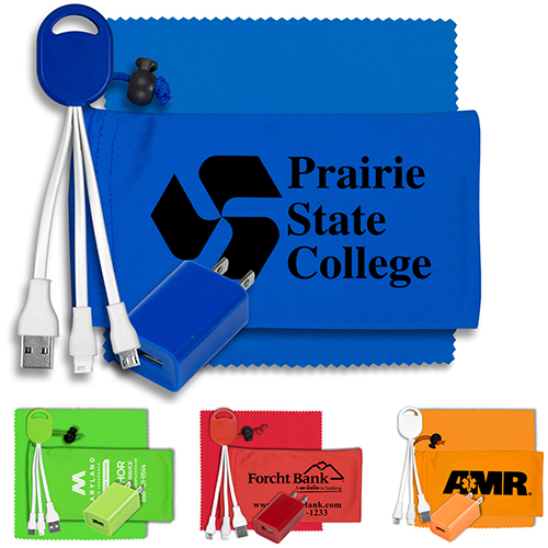 Mobile Tech Wall Charging Kit in Microfiber Cinch Pouch Mobile Tech Wall Charging Kit in Microfiber Cinch Pouch